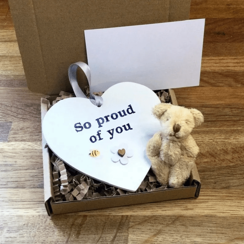 Wooden Heart Pocket Teddy Bear Hug