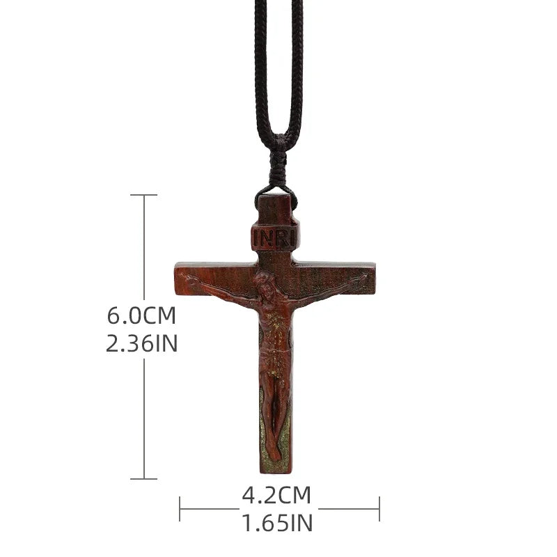 Jesus Cross Wooden Necklace